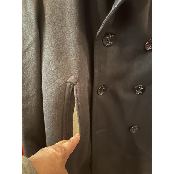 DSCP Men's 46R Black Wool Pea Coat Overcoat Military USN Navy Jacket - Picture 4 of 9